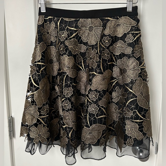 Anthropologie Eva Franco Gilt Bouquet Skirt Black Gold Lace - Picture 5 of 16